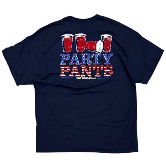 Party Pants USA Apparel Men's T-Shirt Flip Cup USA Stars & Stripes Tee - Picture 1 of 2